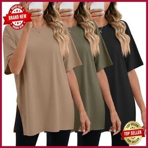 Oversized Gym Tees 3 Pack - Soft Side Split Crewneck Workout Tops
